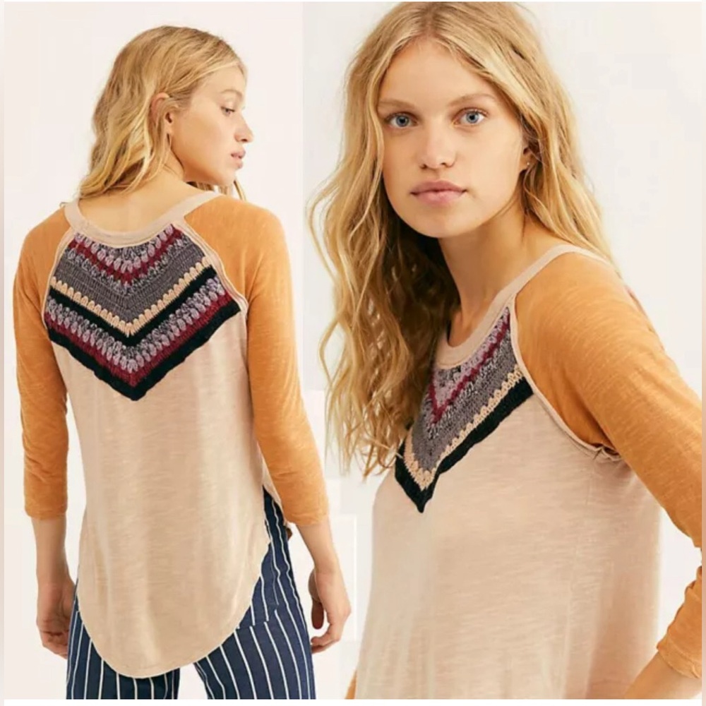 Free People We The Free Spring Bound Crochet Yoke Top in Blue Mineral Bath